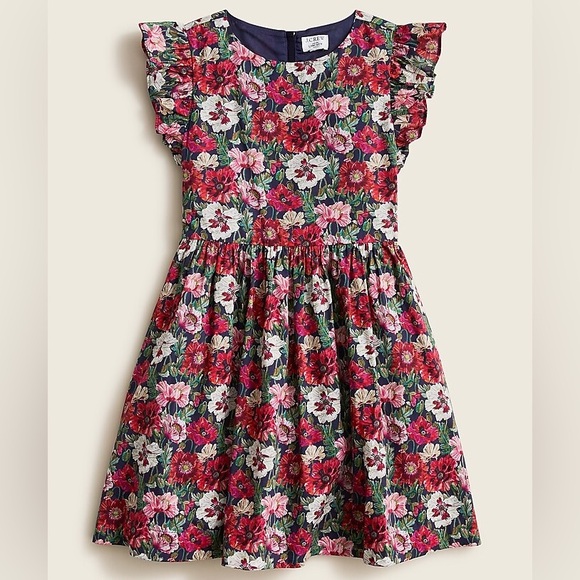 J Crew Liberty Ruffle Shoulder Dress Girls 2 2T Amelie Poppy Floral Crewcuts - Picture 7 of 7